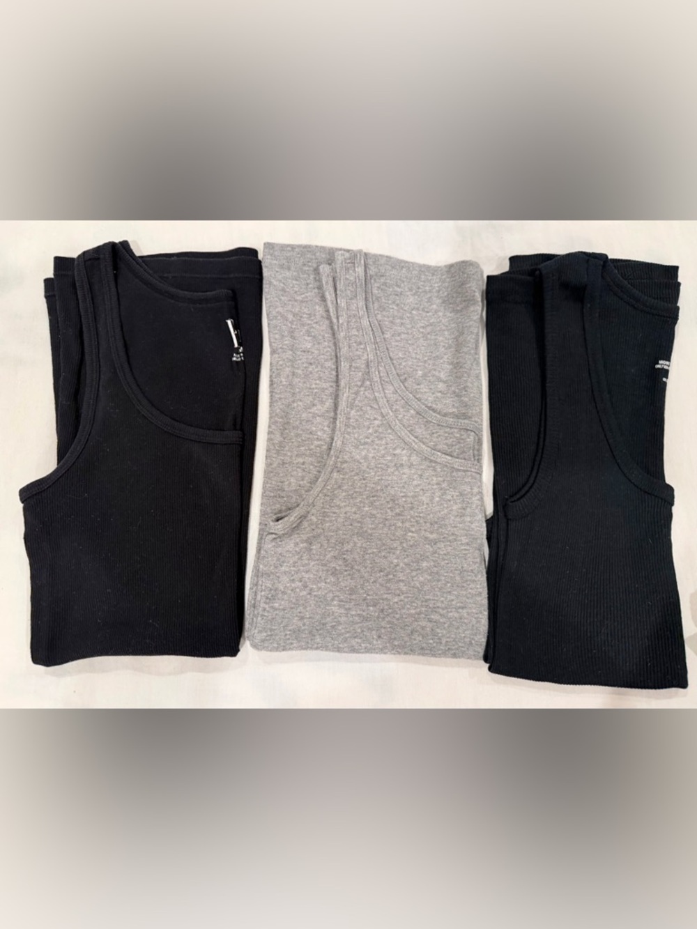 3-Pack Ribbed Tank Tops - Black & Heather Gray